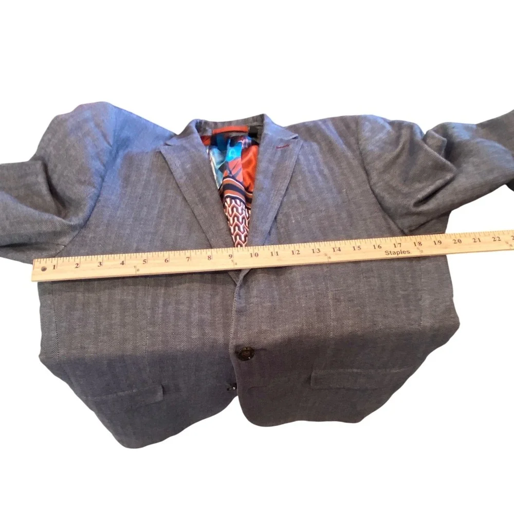 Ted Baker London Mens Gray‎ Herringbone Cotton Linen Blazer Jacket Size 3 38R